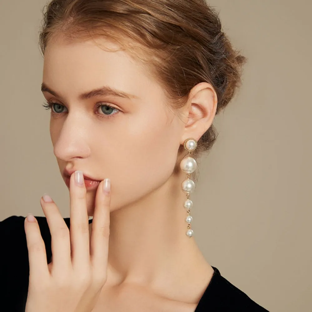 Large Long Pearl String Earrings