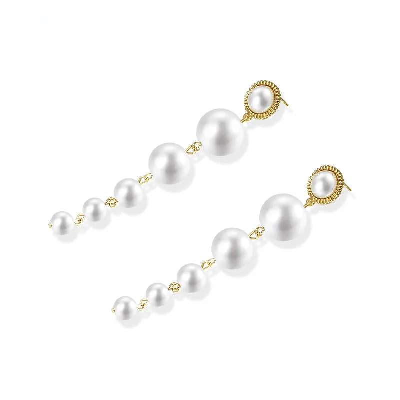 Large Long Pearl String Earrings