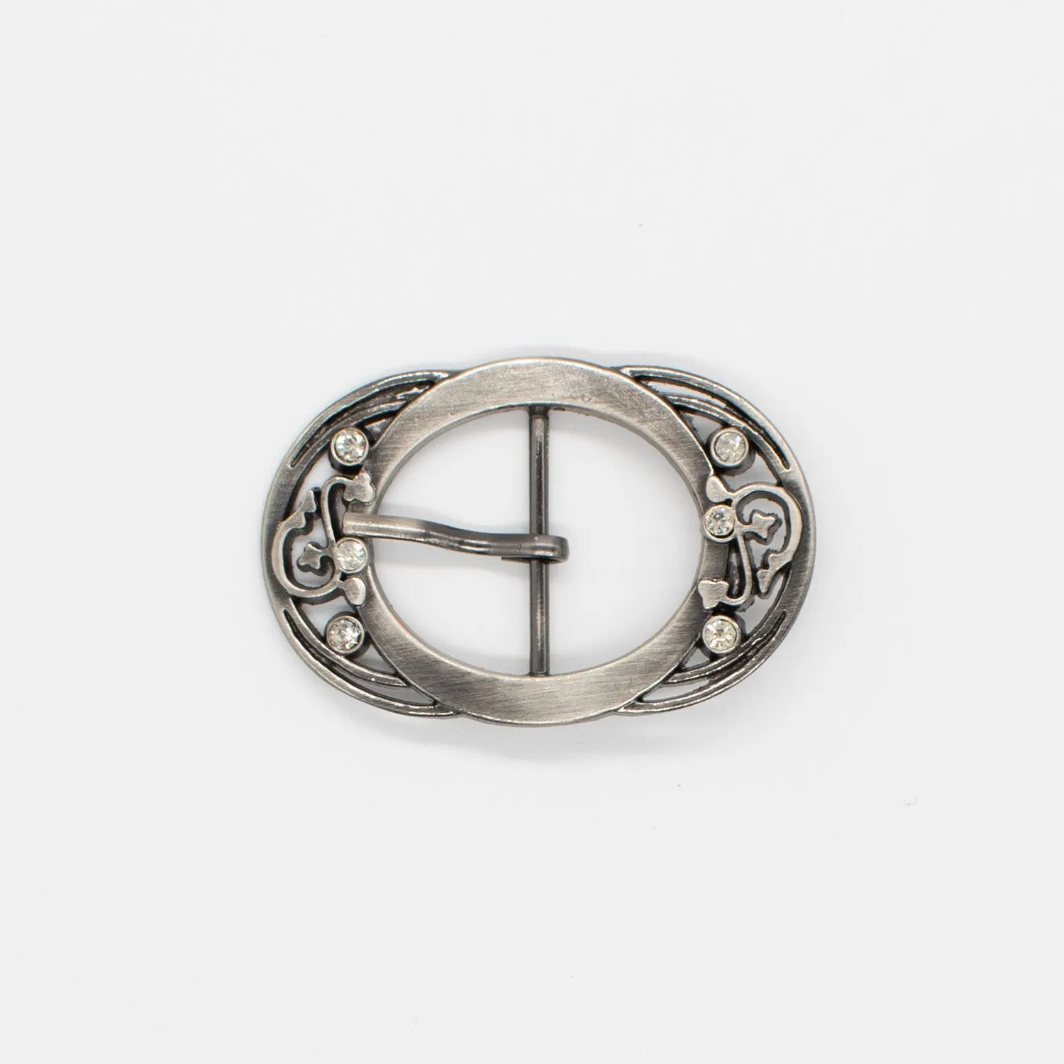 Metal & Diamante Belt Buckle Silver Design-3 65mm x 40mm