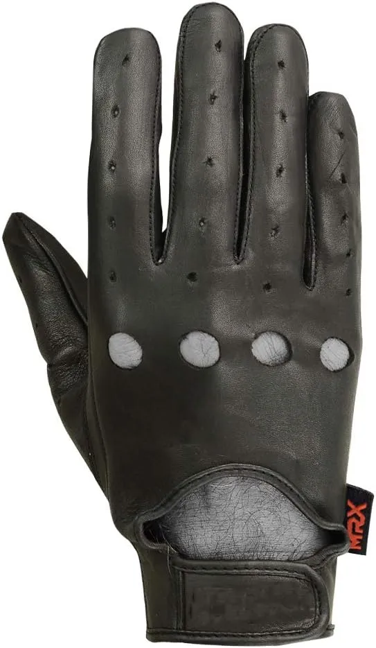 MRX BOXING & FITNESS Mens Driving Gloves Basic Soft Goat Leather Fingerless Breathable Biker Motorcycle Riding Cycling Shooting Button Gloves Full Finger, Black