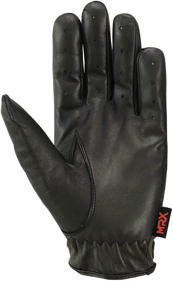 MRX BOXING & FITNESS Mens Driving Gloves Basic Soft Goat Leather Fingerless Breathable Biker Motorcycle Riding Cycling Shooting Button Gloves Full Finger, Black