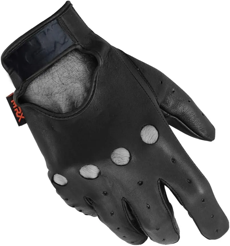 MRX BOXING & FITNESS Mens Driving Gloves Basic Soft Goat Leather Fingerless Breathable Biker Motorcycle Riding Cycling Shooting Button Gloves Full Finger, Black