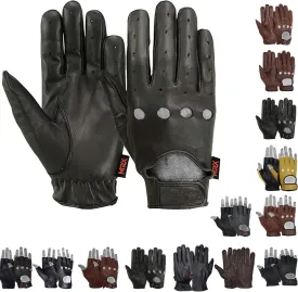 MRX BOXING & FITNESS Mens Driving Gloves Basic Soft Goat Leather Fingerless Breathable Biker Motorcycle Riding Cycling Shooting Button Gloves Full Finger, Black