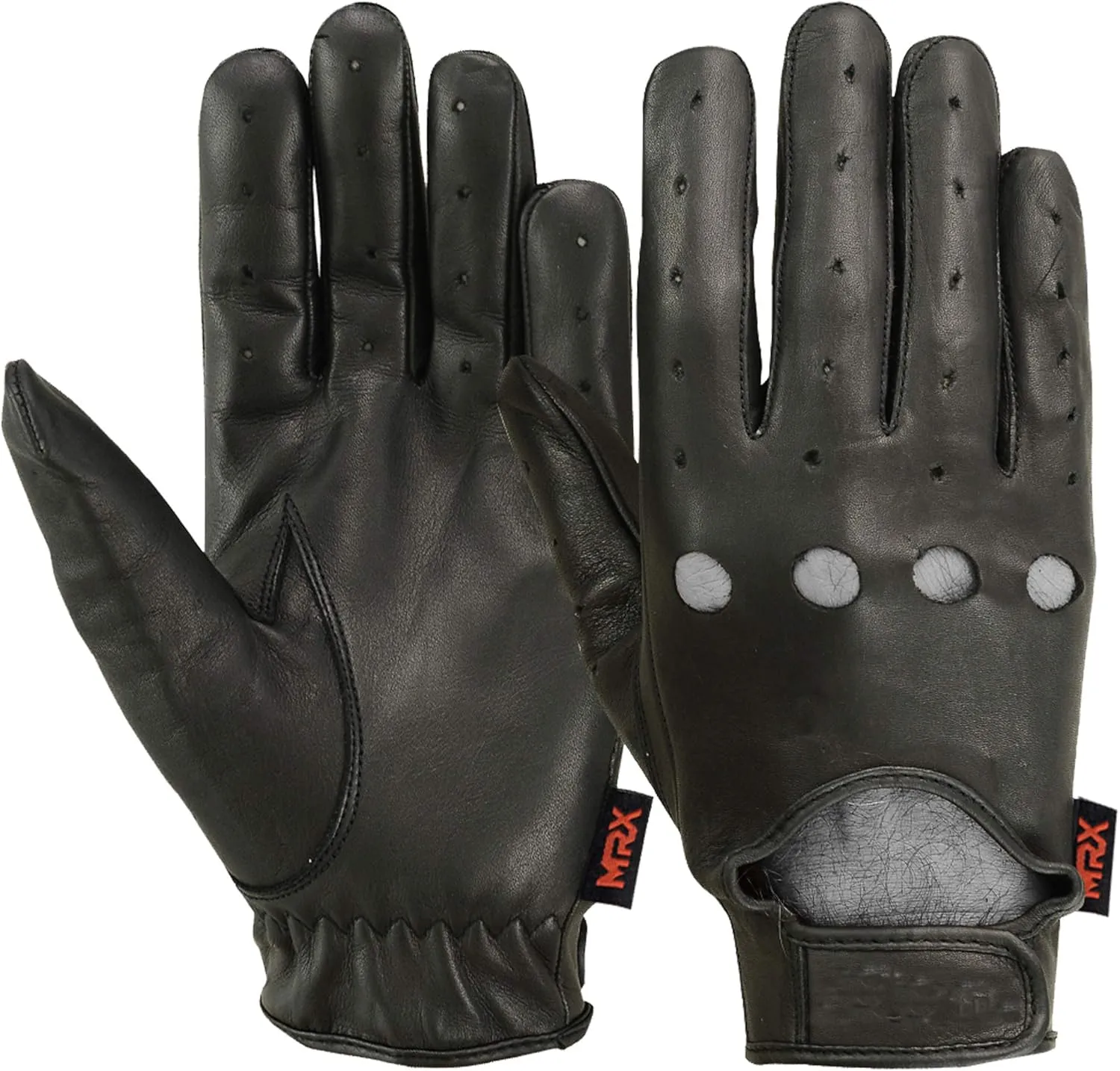 MRX BOXING & FITNESS Mens Driving Gloves Basic Soft Goat Leather Fingerless Breathable Biker Motorcycle Riding Cycling Shooting Button Gloves Full Finger, Black