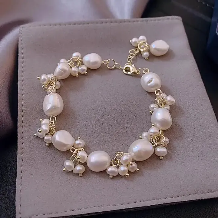 Natural Baroque Pearl Gold Charm Bracelet