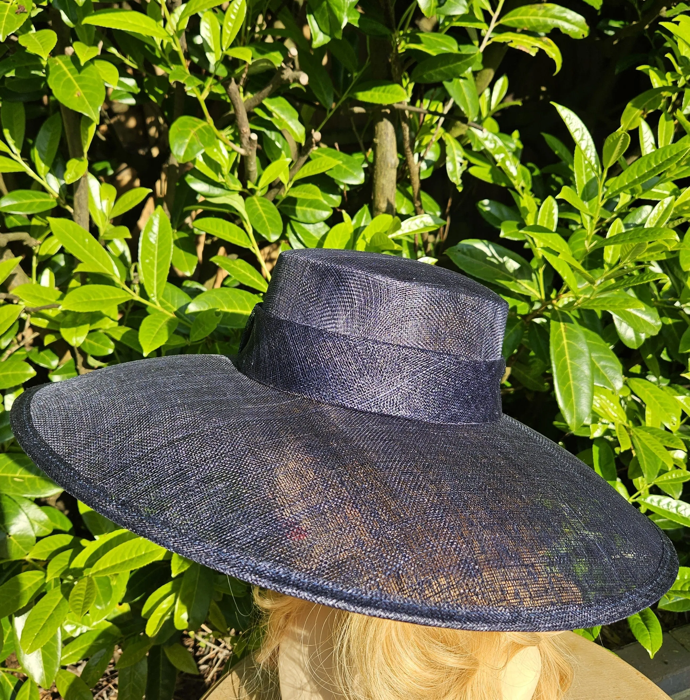 Navy Blue Ascot Hat with Wide Brim - Large Wedding Hats - Ladies Racing Hats - Church Hats for Women