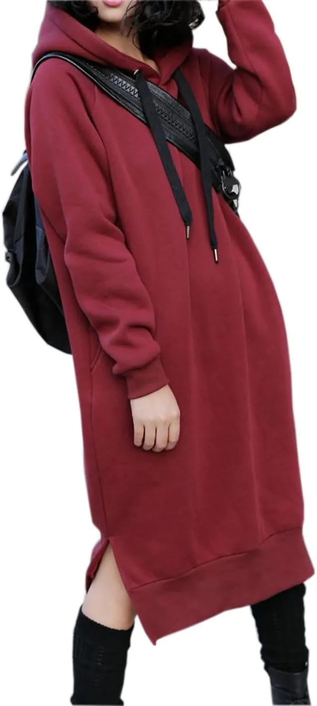 NUTEXROL Women's Thickening Long Fleece Sweatshirt String Hoodie Dress Pullover Plus Size