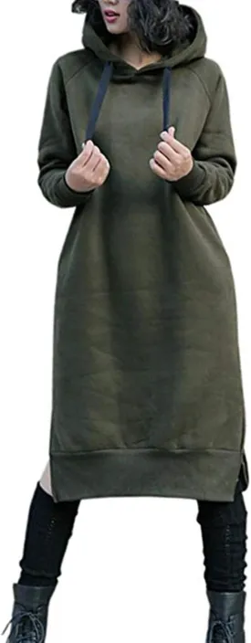 NUTEXROL Women's Thickening Long Fleece Sweatshirt String Hoodie Dress Pullover Plus Size