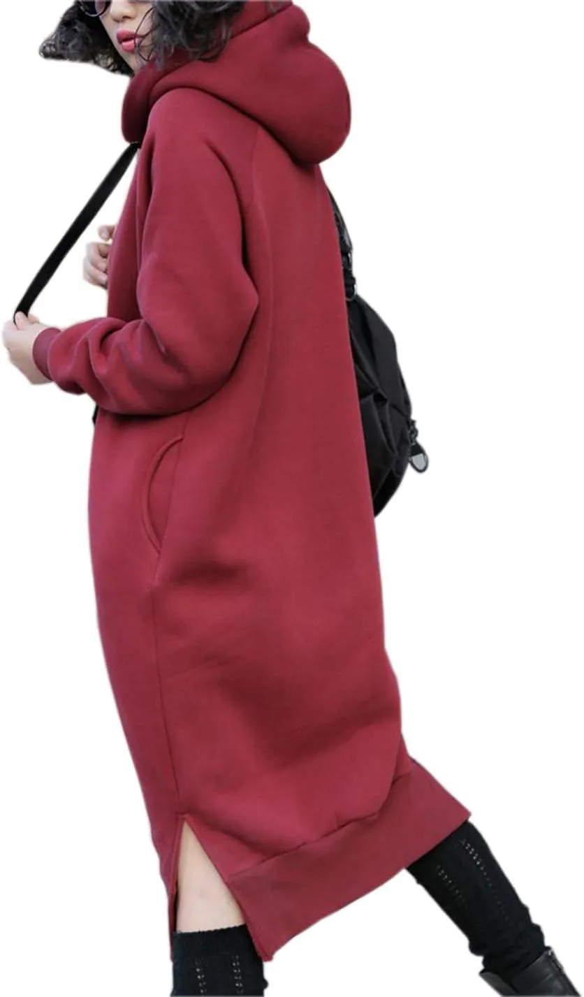 NUTEXROL Women's Thickening Long Fleece Sweatshirt String Hoodie Dress Pullover Plus Size