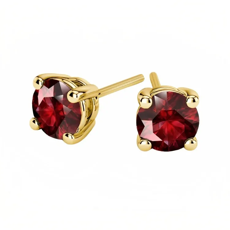 Paris Jewelry 18k Yellow Gold 2 Pair Created Ruby 4mm, 6mm Round & Princess Cut Stud Earrings Plated