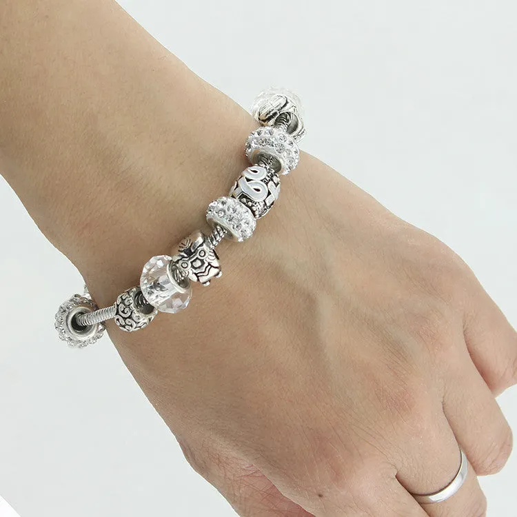 Silver Owl Ribbon Charm Bracelet