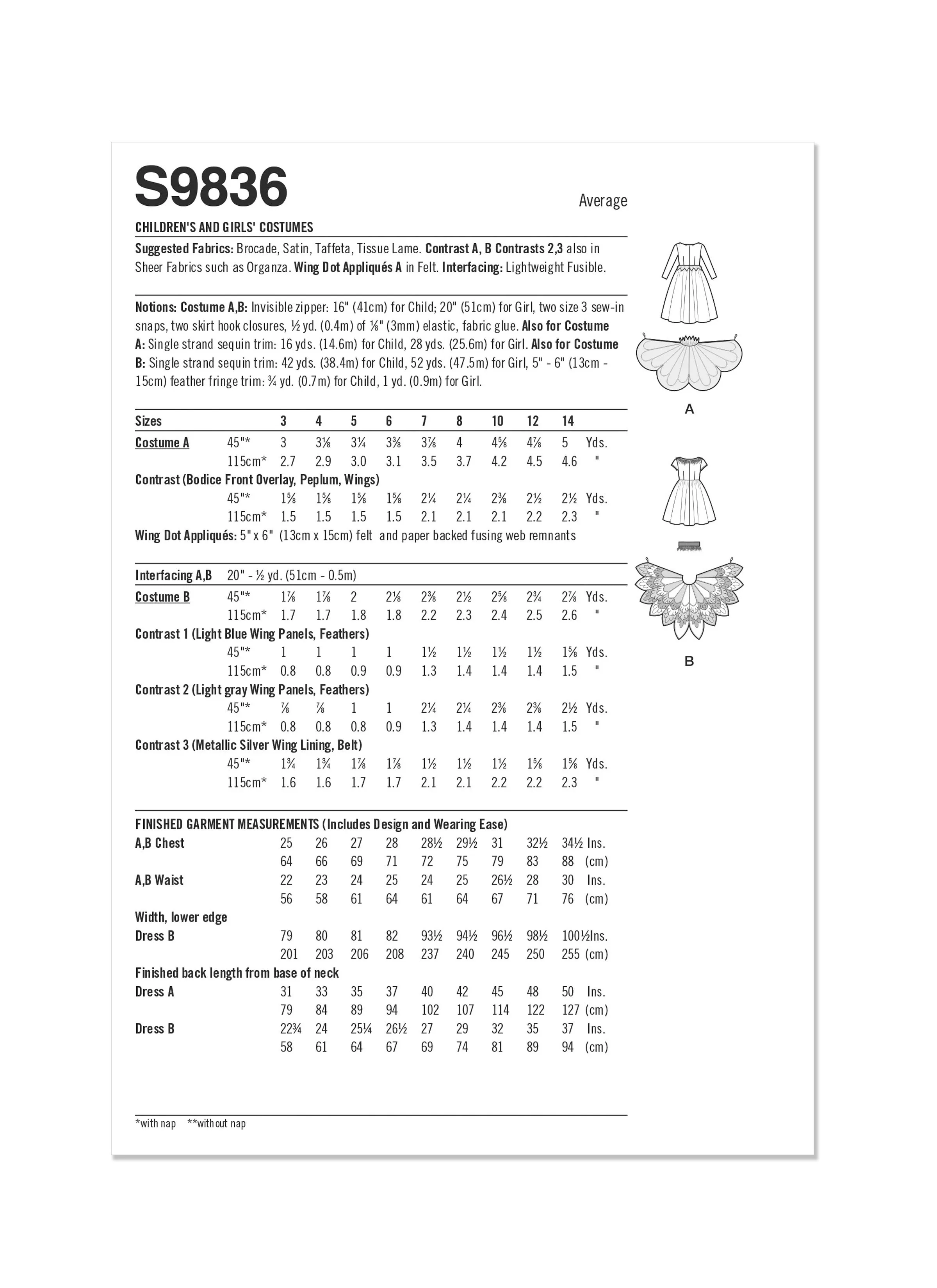 Simplicity sewing pattern 9836 Girls' Costumes by Andrea Schewe Designs