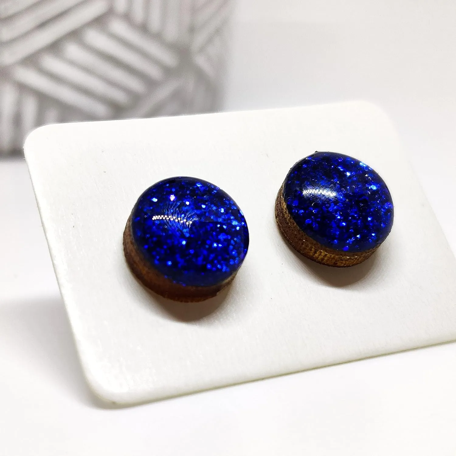 Stud Earrings, Sparkle, 10 mm, Handmade, Stainless Steel Posts for Sensitive Ears, Stud for Women Men Girls (Royal Blue Sparkle)