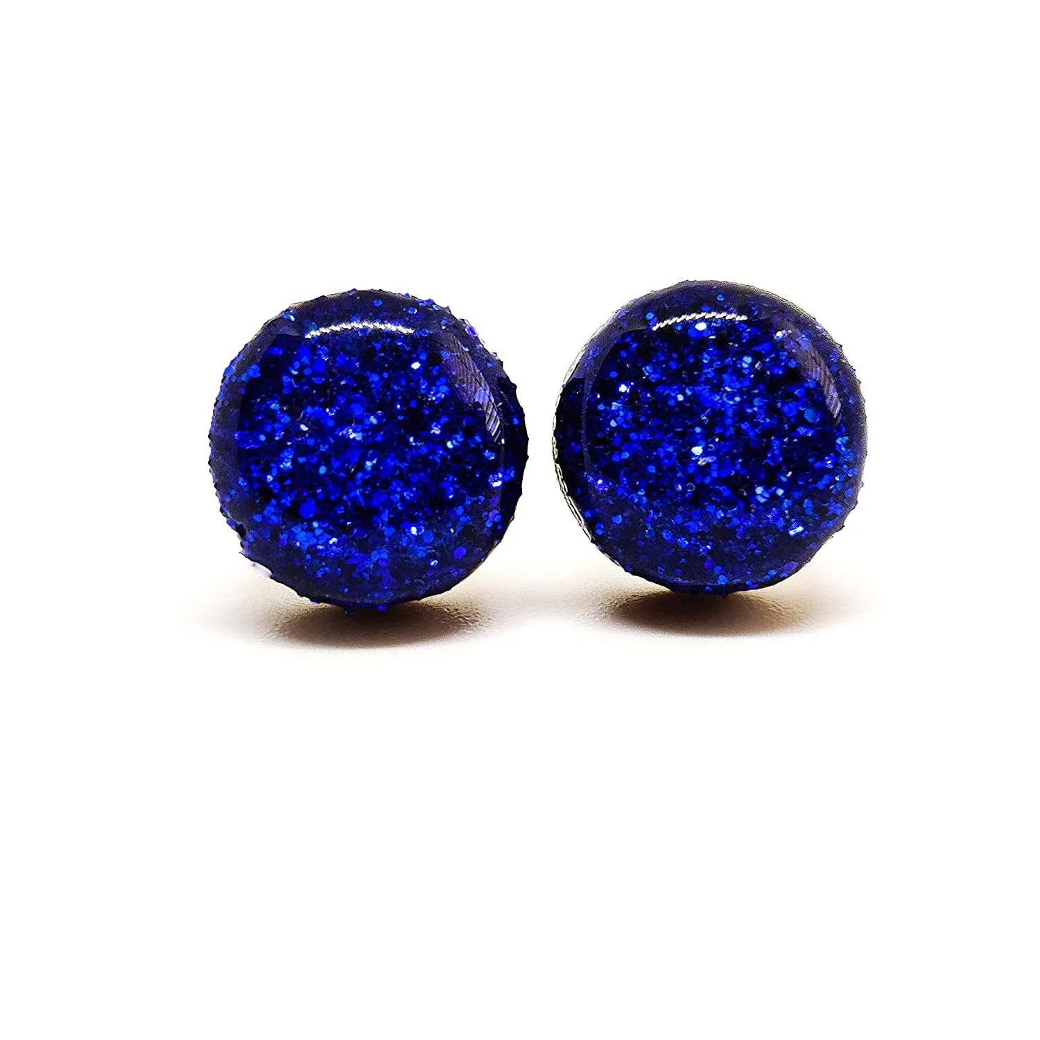 Stud Earrings, Sparkle, 10 mm, Handmade, Stainless Steel Posts for Sensitive Ears, Stud for Women Men Girls (Royal Blue Sparkle)