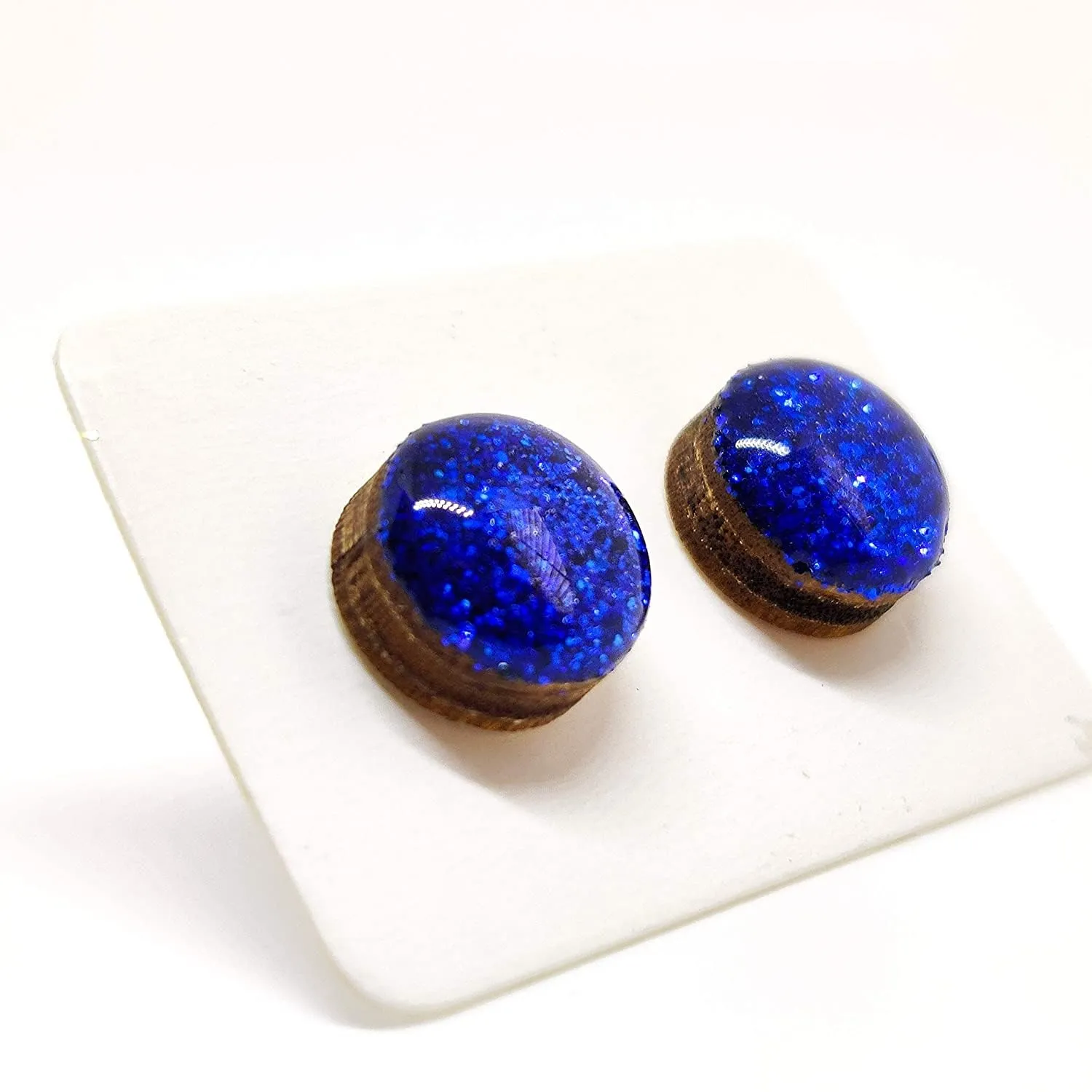 Stud Earrings, Sparkle, 10 mm, Handmade, Stainless Steel Posts for Sensitive Ears, Stud for Women Men Girls (Royal Blue Sparkle)