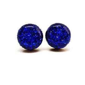 Stud Earrings, Sparkle, 10 mm, Handmade, Stainless Steel Posts for Sensitive Ears, Stud for Women Men Girls (Royal Blue Sparkle)