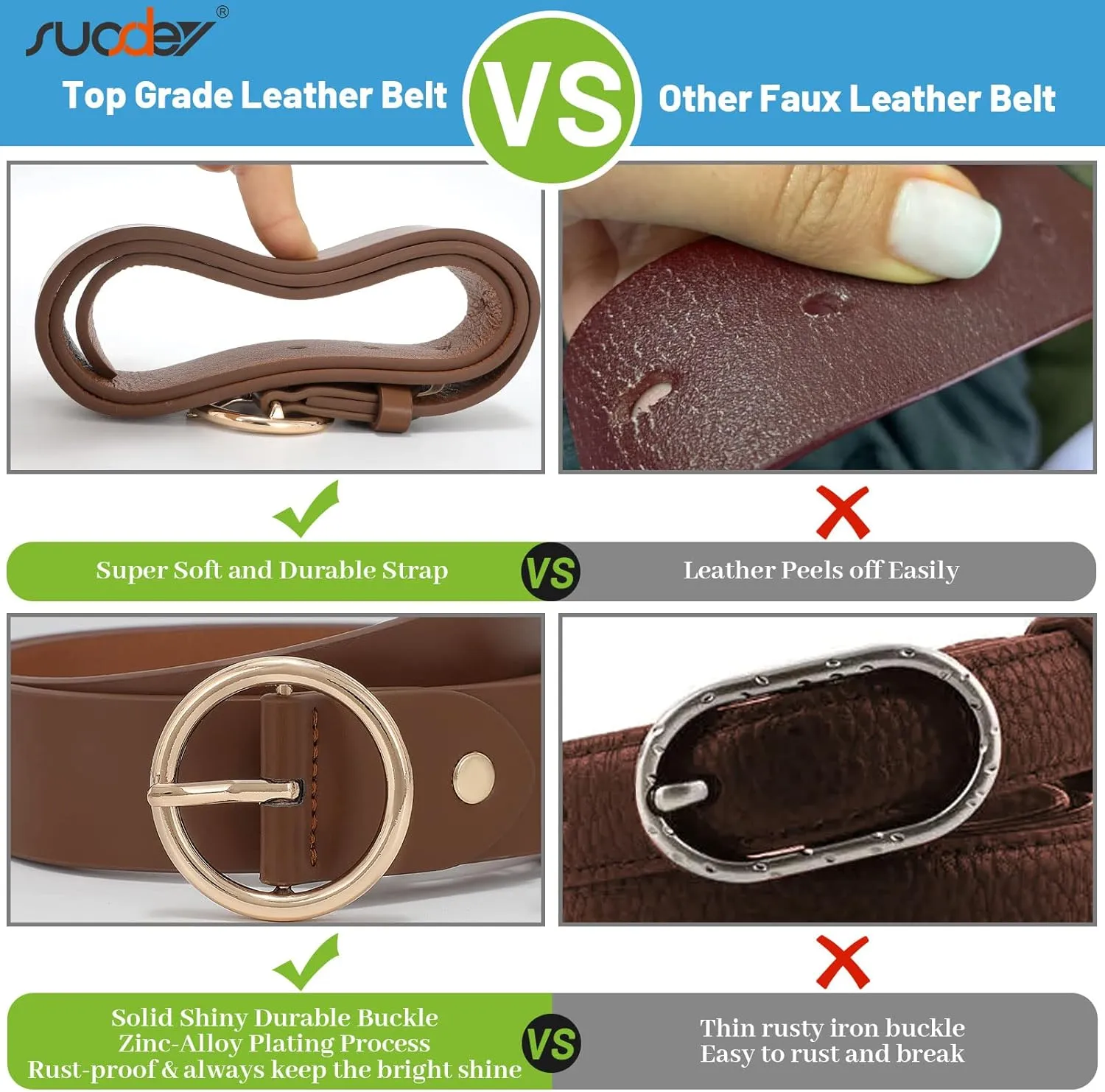 SUOSDEY Women Leather Belt with O-Ring Buckle,Fashion Soft Ladies Waist Belt for Jeans Dresses,1.3" Width