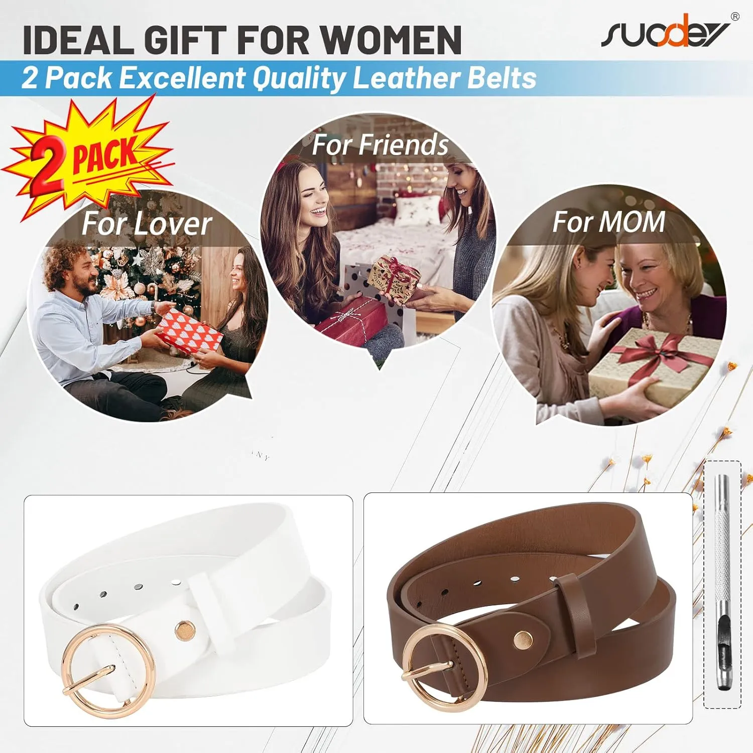 SUOSDEY Women Leather Belt with O-Ring Buckle,Fashion Soft Ladies Waist Belt for Jeans Dresses,1.3" Width