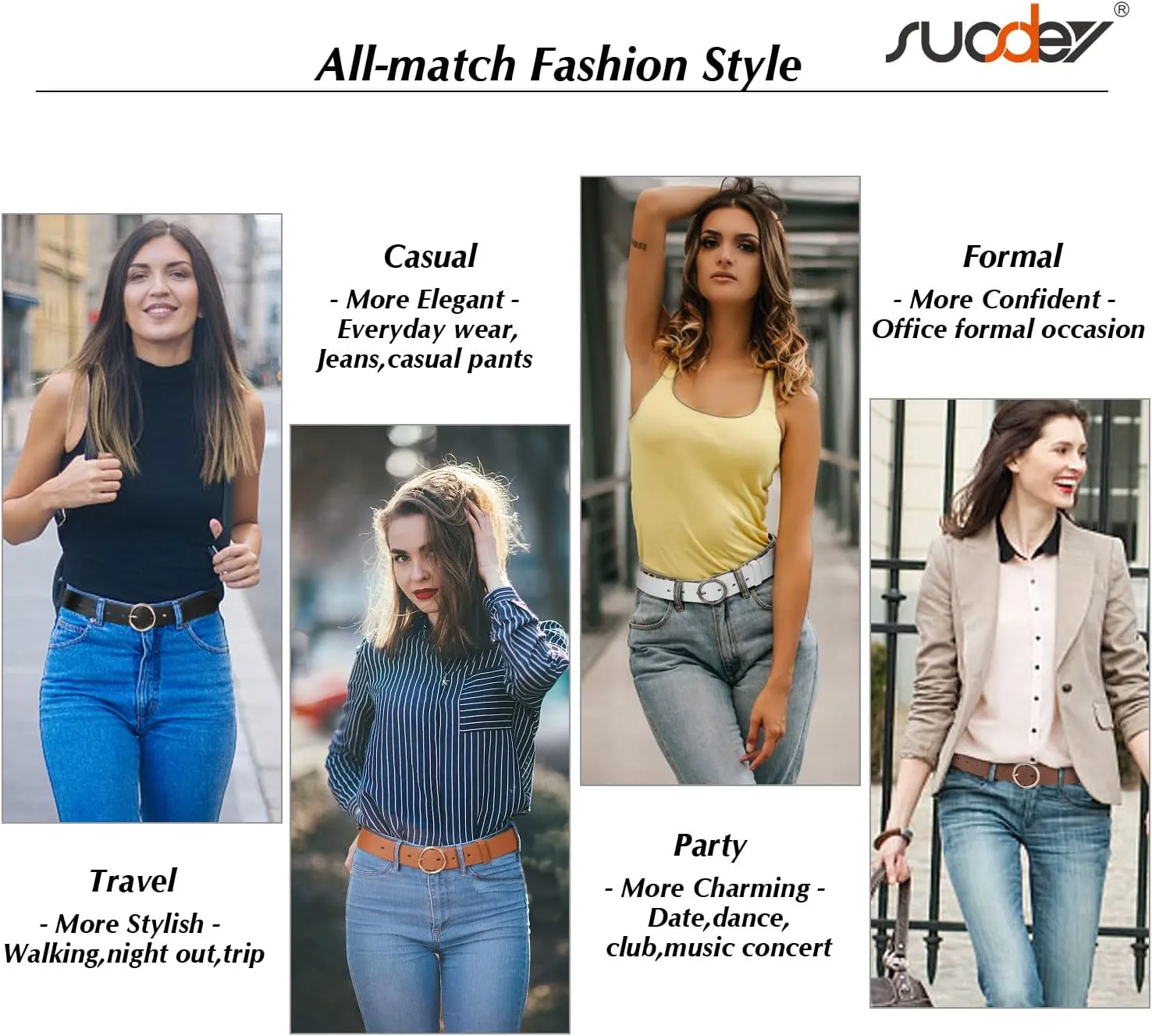 SUOSDEY Women Leather Belt with O-Ring Buckle,Fashion Soft Ladies Waist Belt for Jeans Dresses,1.3" Width