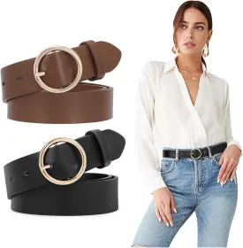 SUOSDEY Women Leather Belt with O-Ring Buckle,Fashion Soft Ladies Waist Belt for Jeans Dresses,1.3" Width