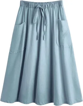 SweatyRocks Women's Casual High Waist Pleated A-Line Midi Skirt with Pocket