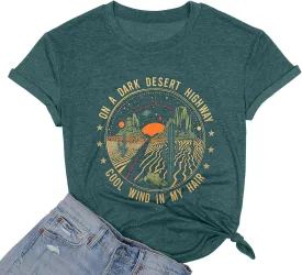 TAOHONG Adventure Shirts Women Retro Desert Highway T-Shirt Funny Nature Graphic Tee Casual Short Sleeve Tee Tops