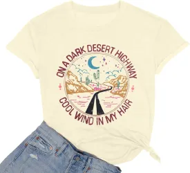 TAOHONG Adventure Shirts Women Retro Desert Highway T-Shirt Funny Nature Graphic Tee Casual Short Sleeve Tee Tops