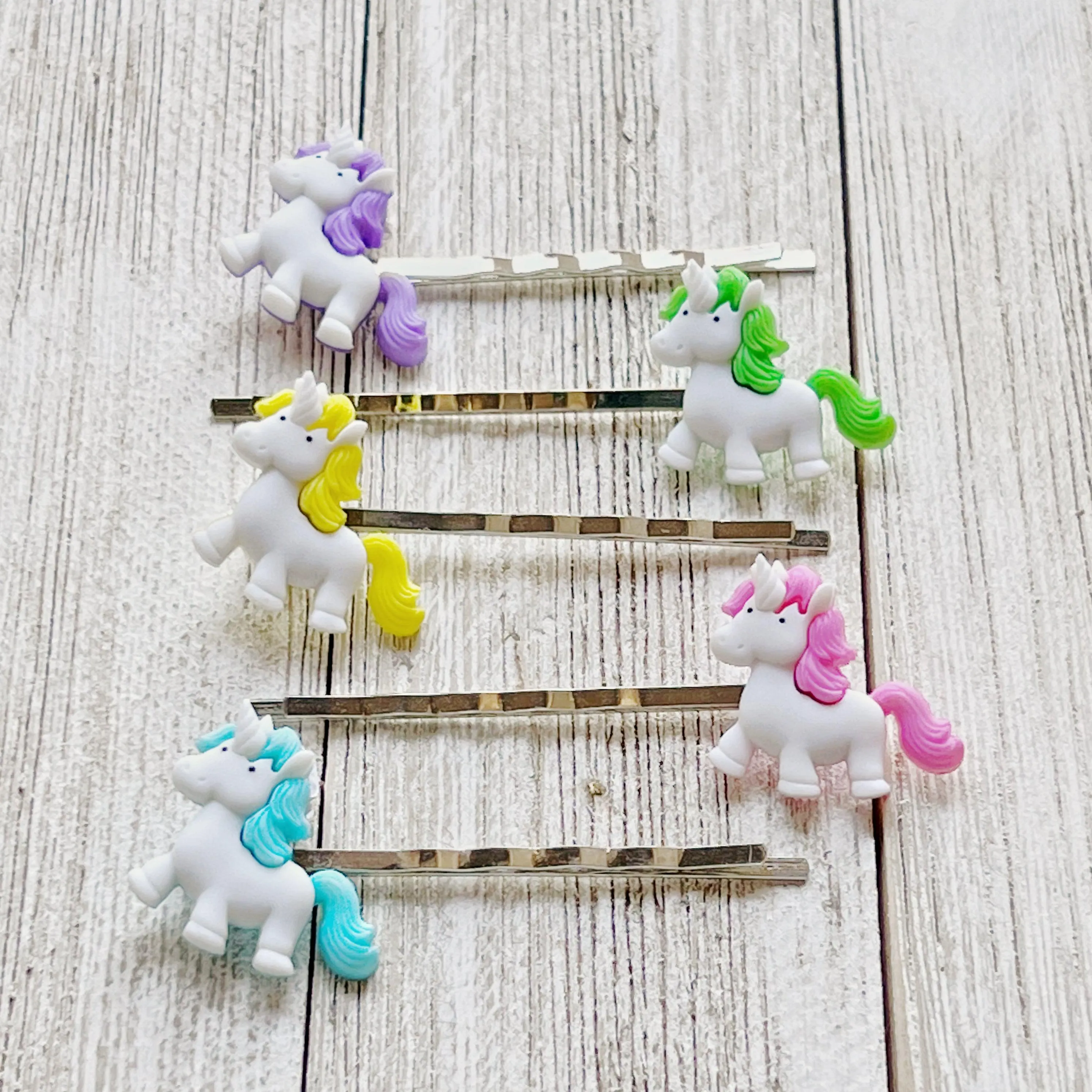 Unicorn Hair Pins Set of 5: Magical Variety in Pink, Blue, Green, Yellow & Purple for Enchanting Hairstyles