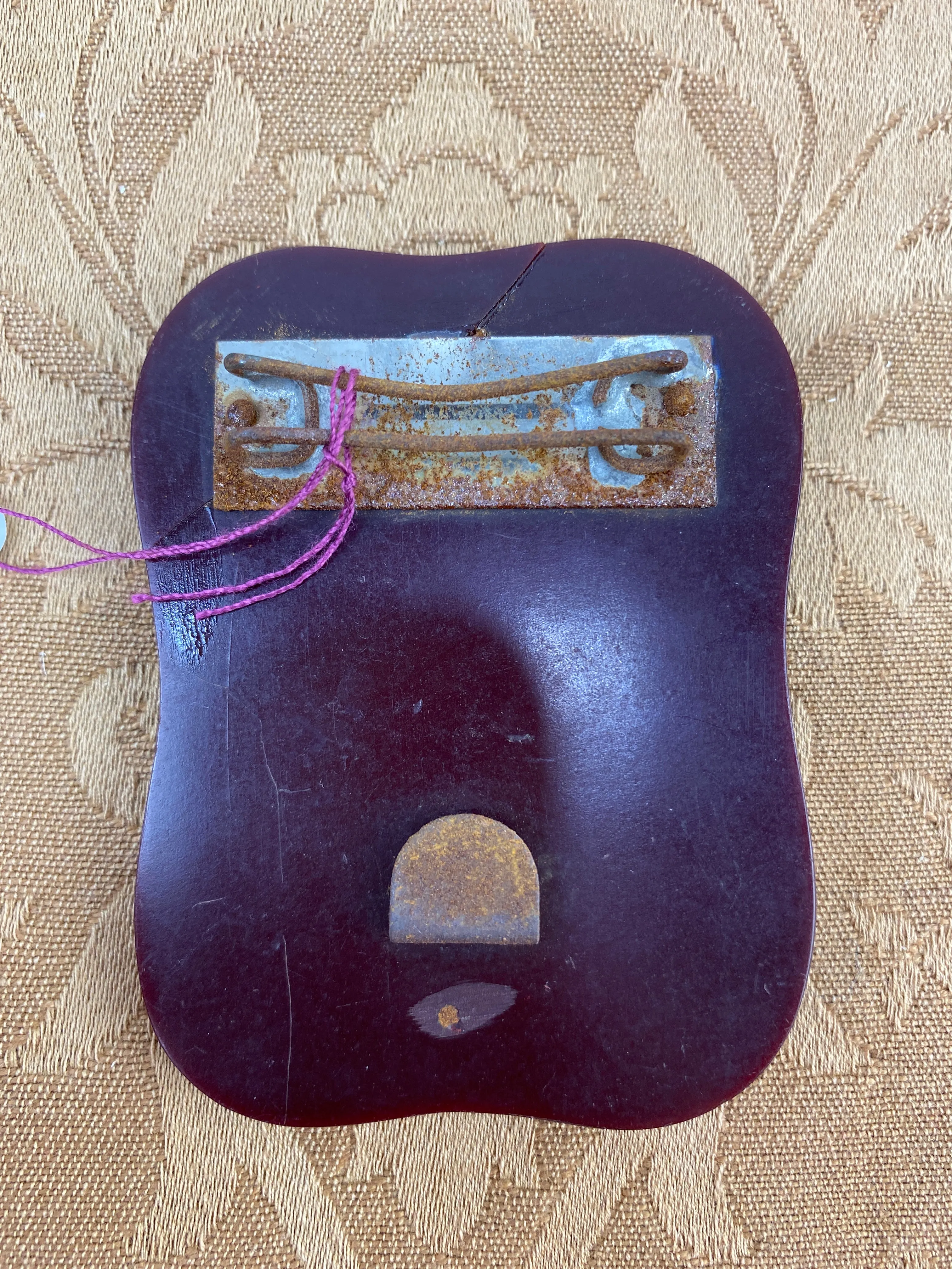Vintage Art Nouveau Brown Bakelite & Goldtone Metal Floral Buckle
