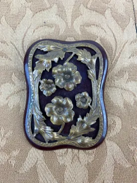 Vintage Art Nouveau Brown Bakelite & Goldtone Metal Floral Buckle