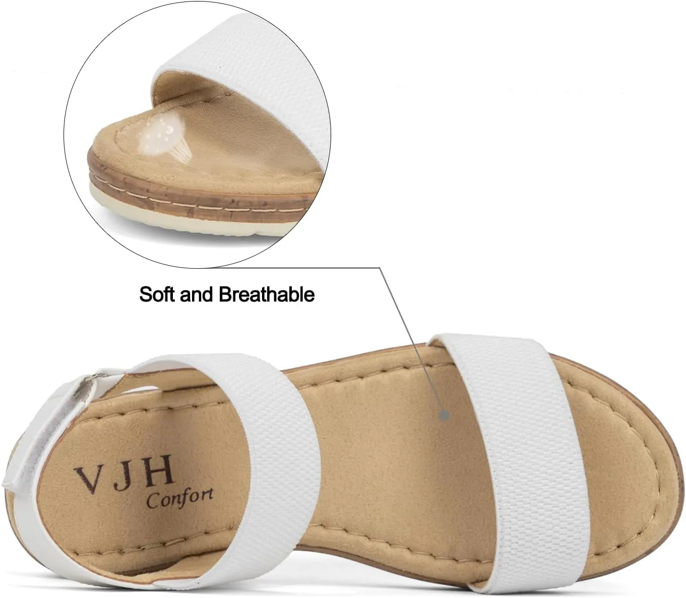 VJH confort Womens Flat Sandals Open Toe Elastic Ankle Strap Slip on Comfy Low Wedge Sandals
