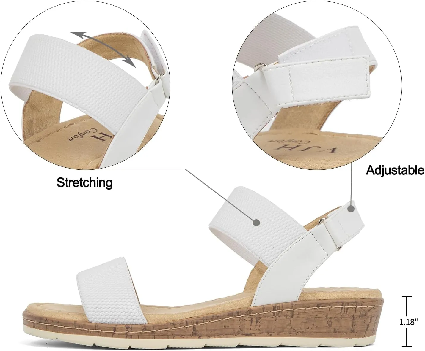 VJH confort Womens Flat Sandals Open Toe Elastic Ankle Strap Slip on Comfy Low Wedge Sandals