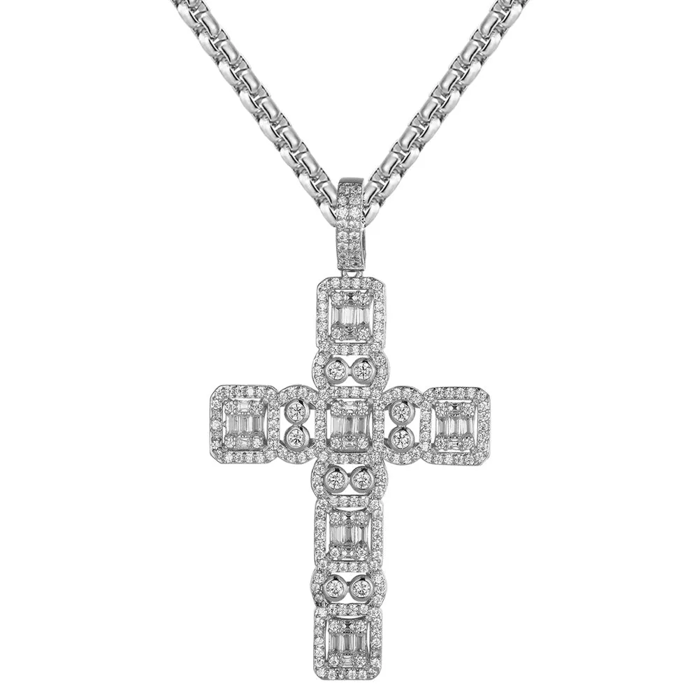 White Tone Religious Cross Baguette Micro Pave Charm