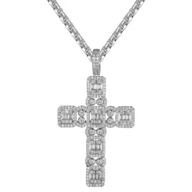 White Tone Religious Cross Baguette Micro Pave Charm