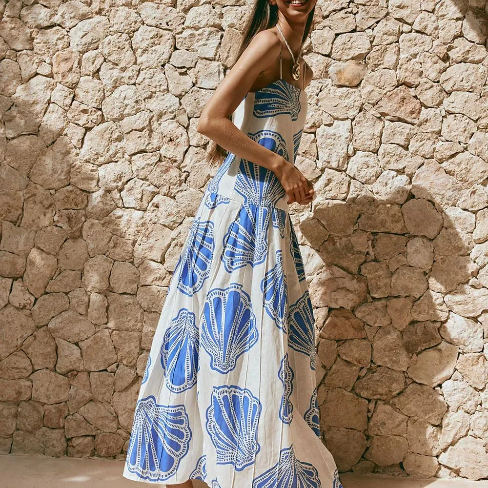 Women Boho Floral Maxi Dress Y2k Sleeveless Long Dress Print Spaghetti Strap A Line Dress Vacation Beach Sundress