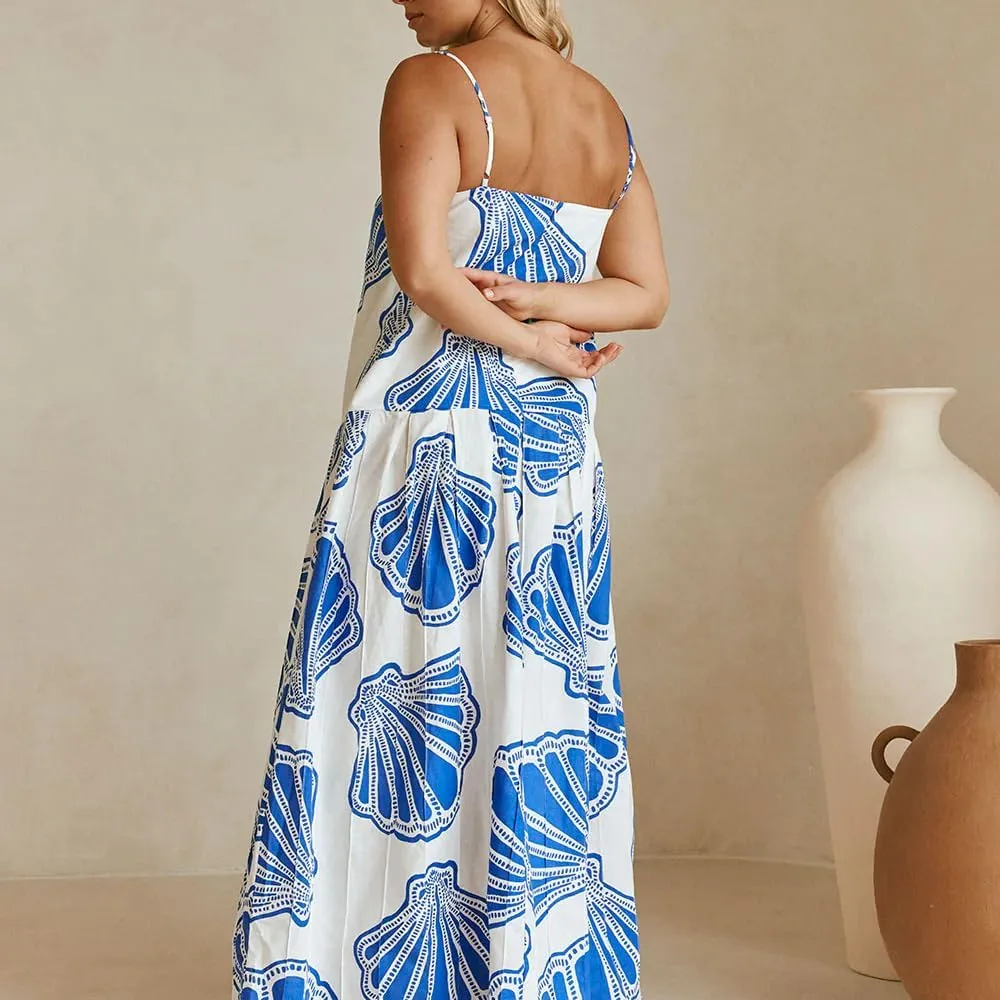 Women Boho Floral Maxi Dress Y2k Sleeveless Long Dress Print Spaghetti Strap A Line Dress Vacation Beach Sundress