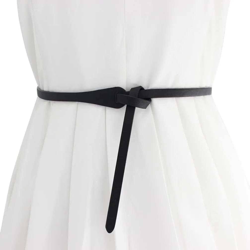 Women Faux Leather Belt Fashion Tie a Knot Thin Waist Belt for Jeans Dress