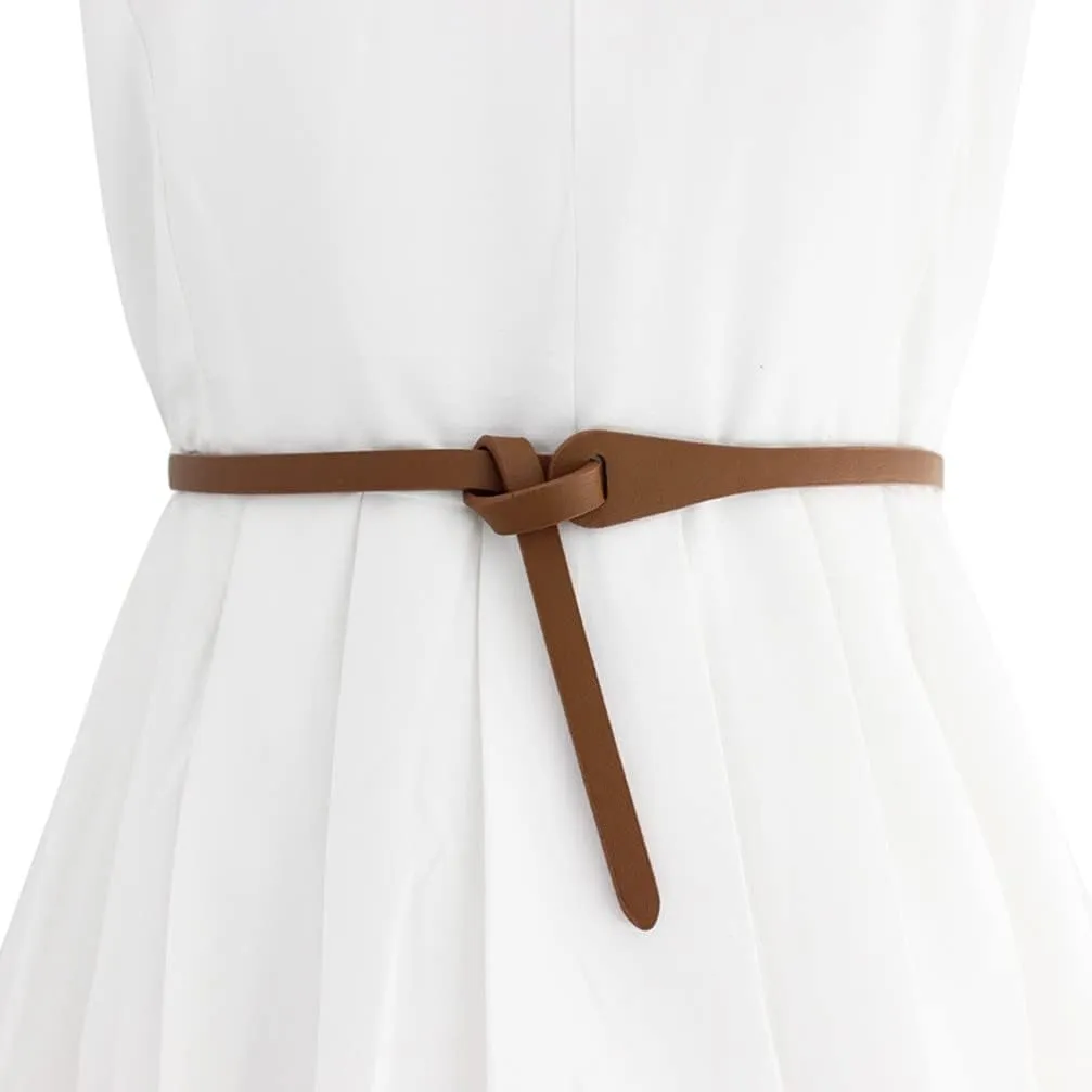 Women Faux Leather Belt Fashion Tie a Knot Thin Waist Belt for Jeans Dress
