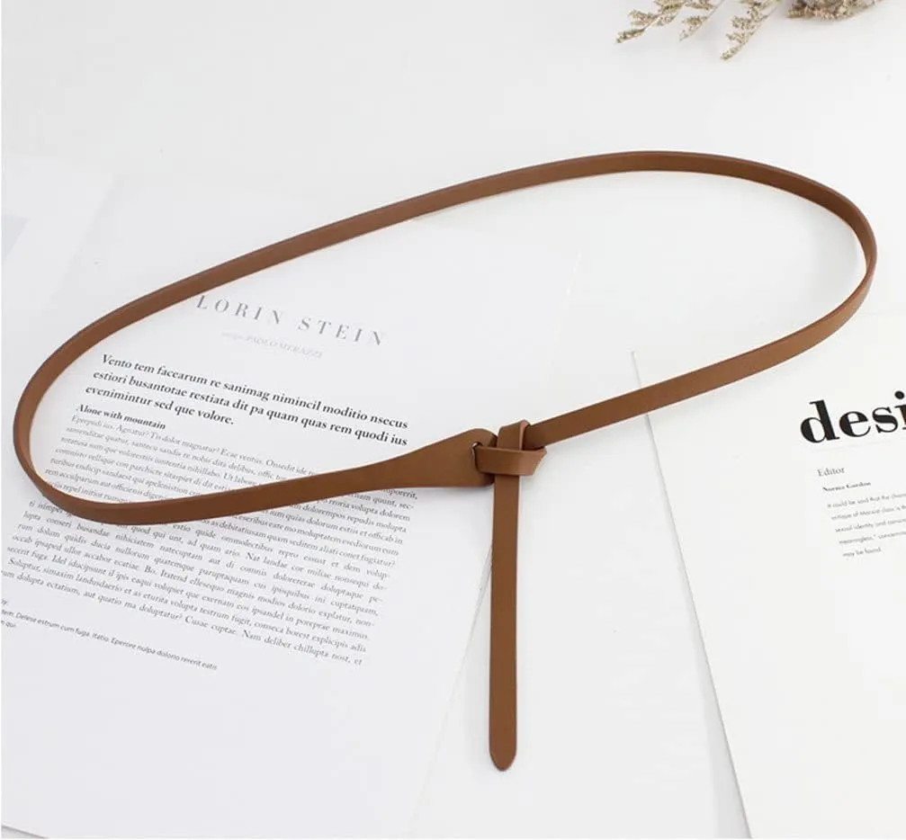 Women Faux Leather Belt Fashion Tie a Knot Thin Waist Belt for Jeans Dress