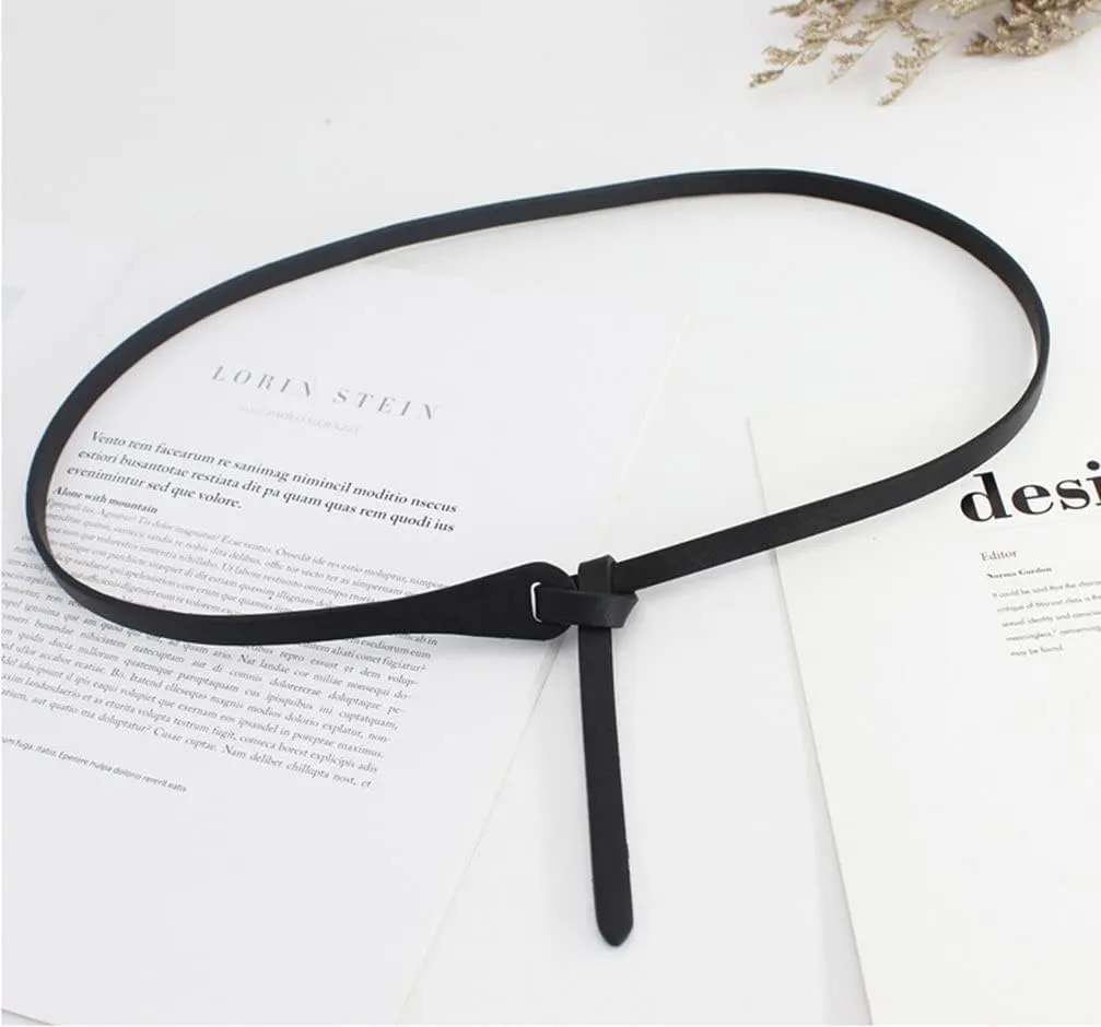 Women Faux Leather Belt Fashion Tie a Knot Thin Waist Belt for Jeans Dress