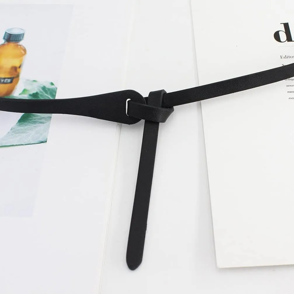 Women Faux Leather Belt Fashion Tie a Knot Thin Waist Belt for Jeans Dress