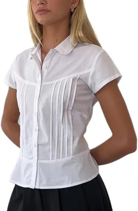 Women Y2k Button Up Shirt E-Girls Short Sleeve T Shirt Cute Babydoll Tee Fairy Lace Patchwork Top 90s Vintage Blouse