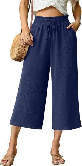 Womens Wide Leg High Waisted with Tie Belt Pockets Summer 2025 Vacation Pants