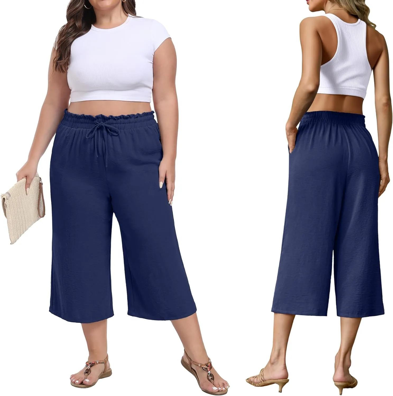 Womens Wide Leg High Waisted with Tie Belt Pockets Summer 2025 Vacation Pants