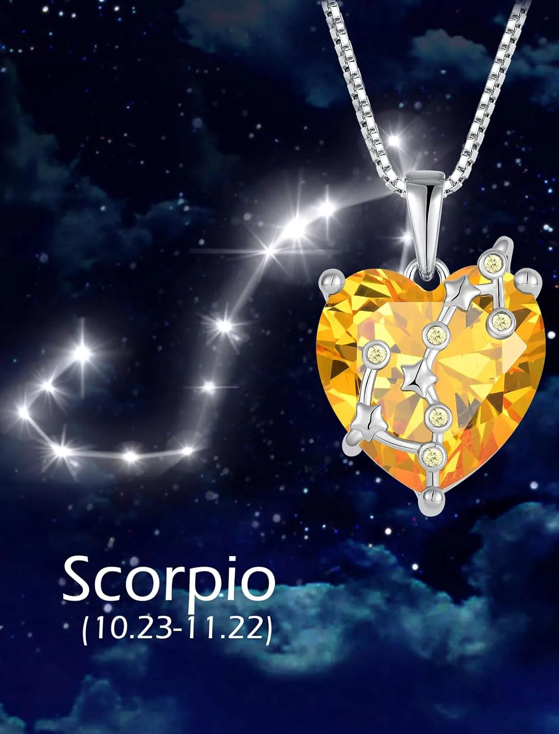 Zodiac Constellation Necklace for Women, 925 Sterling Silver Heart Pendant with Birthstone Astrology Horoscope Jewelry Gifts